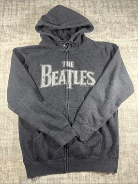 Vintage 2004 The Beatles Men's Dark Gray Zip-Up Hoodie with Logo size S 26X20.5